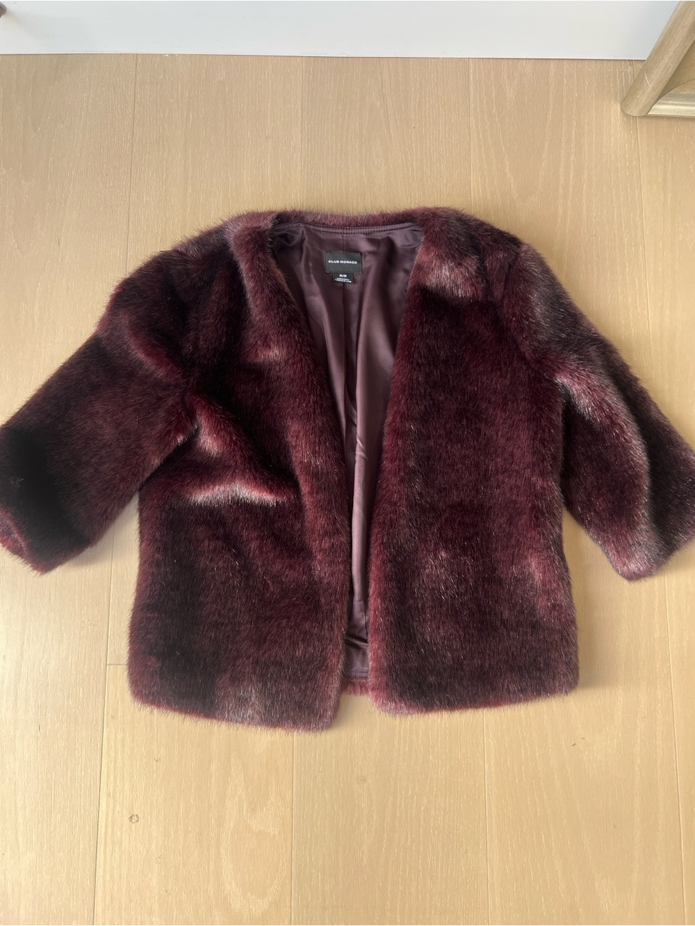 Club Monaco Burgundy Faux Fur Jacket M